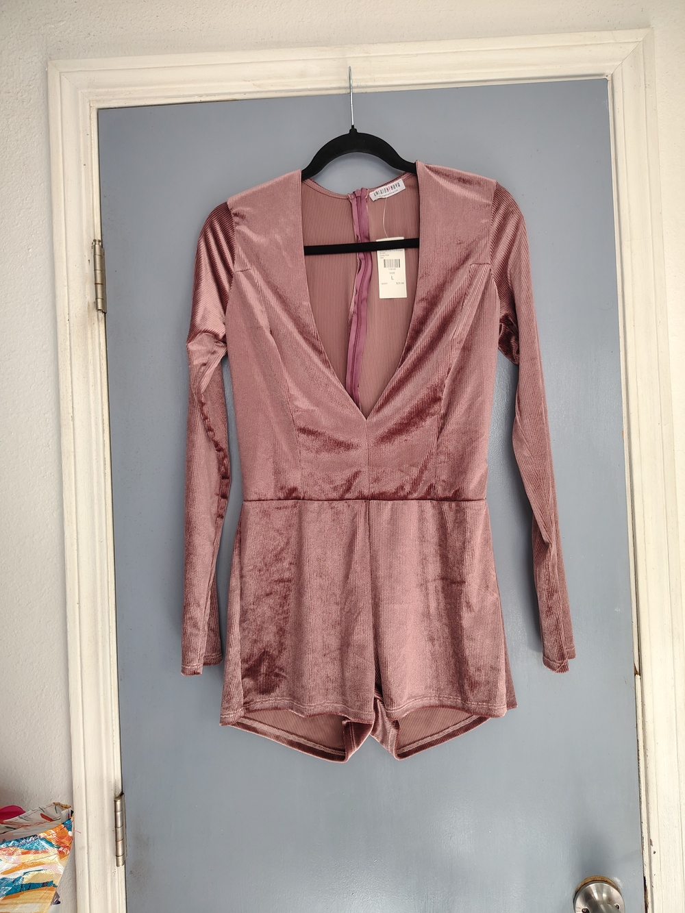 Fashion Nova Dusty Pink Velvet Romper